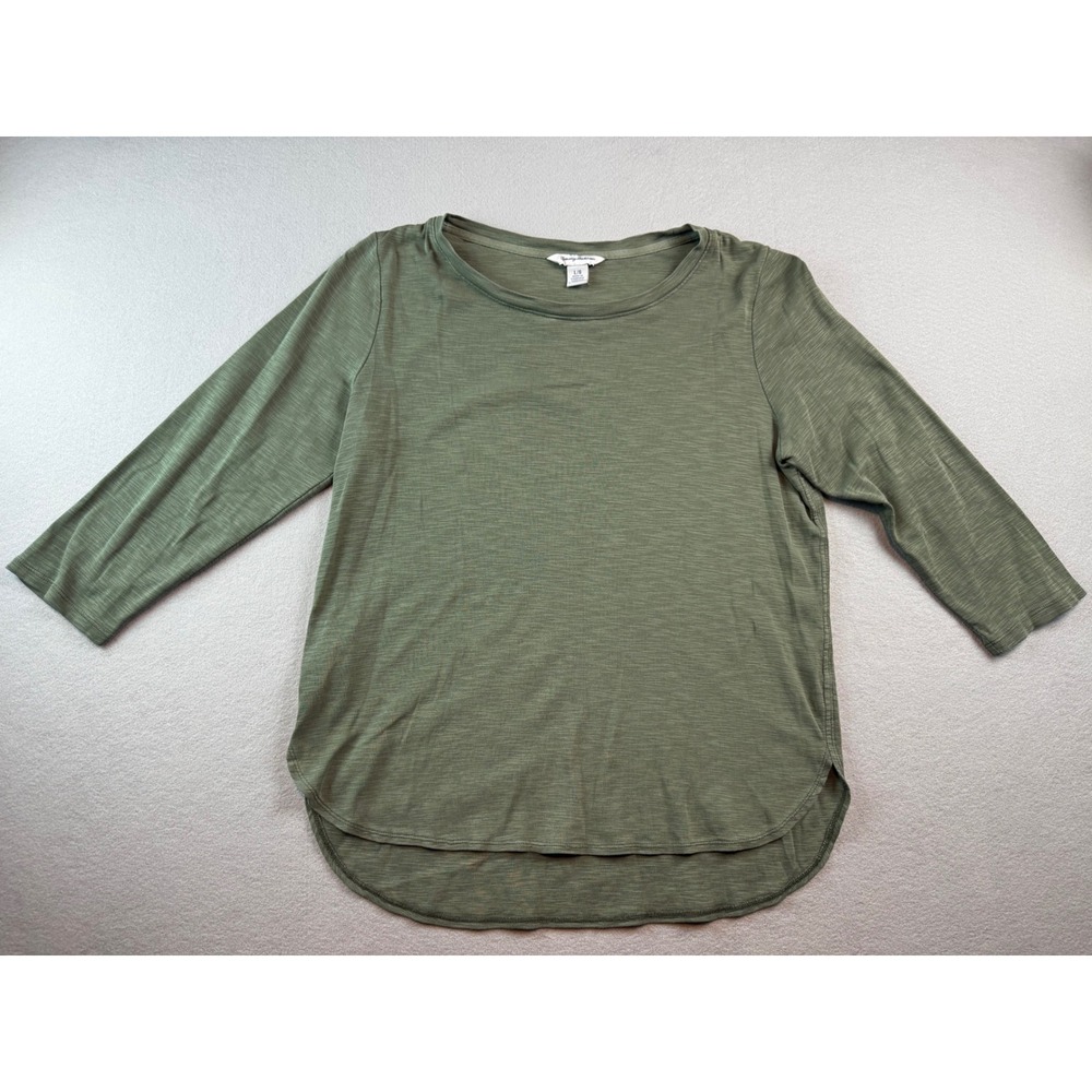 Tommy Bahama Womens Olive Green Cotton Slub Knit 3/4 Sleeve Top Large TW211247